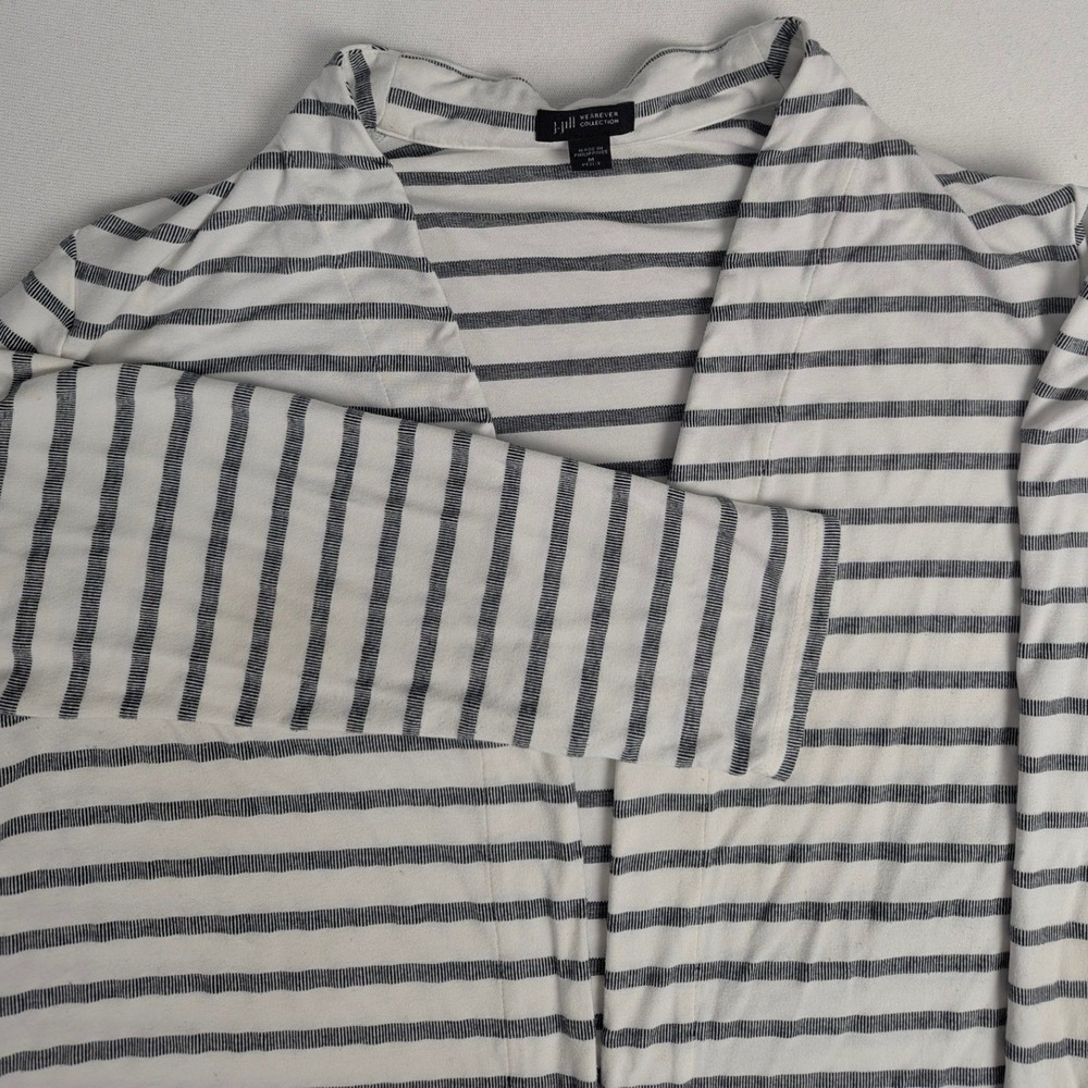 J. Jill Wearever Striped Open Front Cardigan Navy White PM Classic Lightweight - Picture 5 of 12